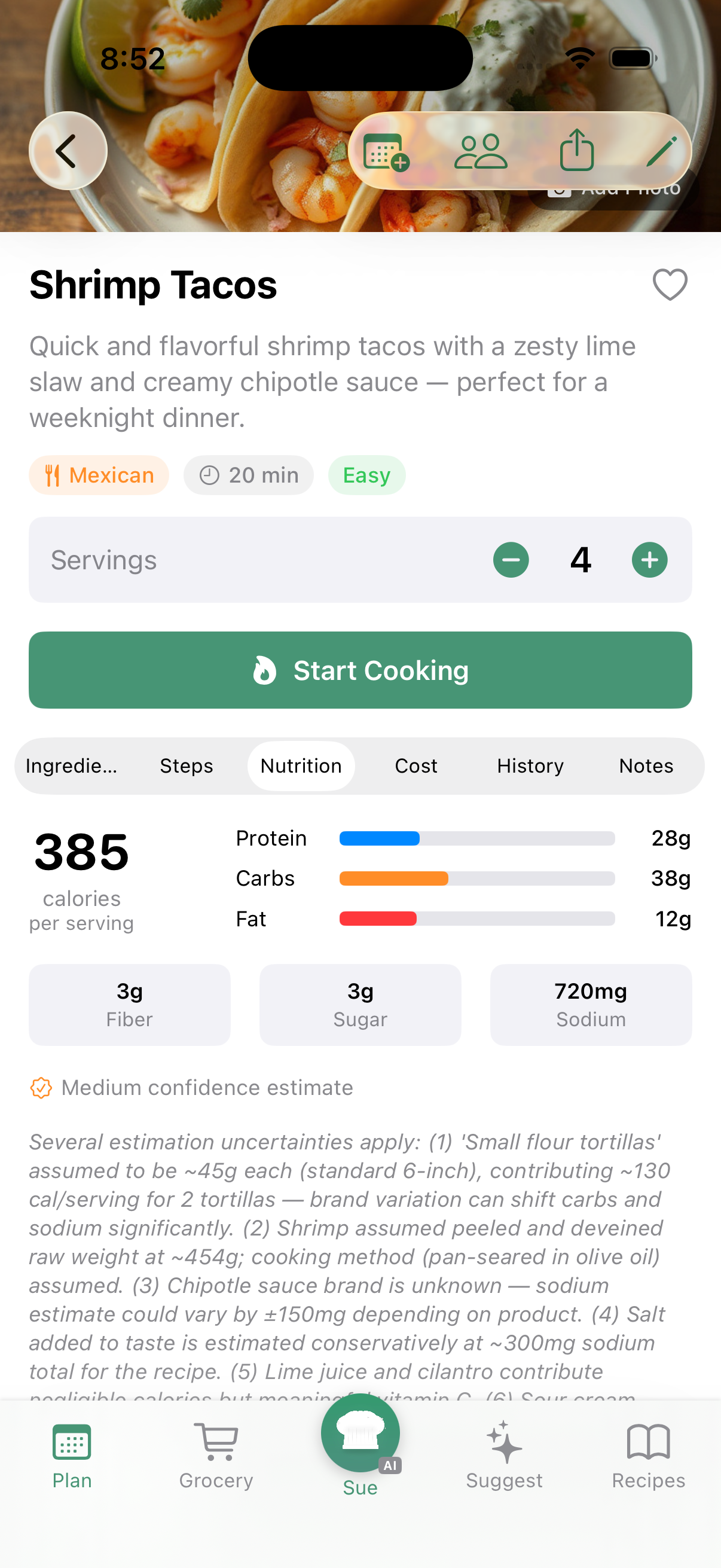 Nutrition breakdown with macros