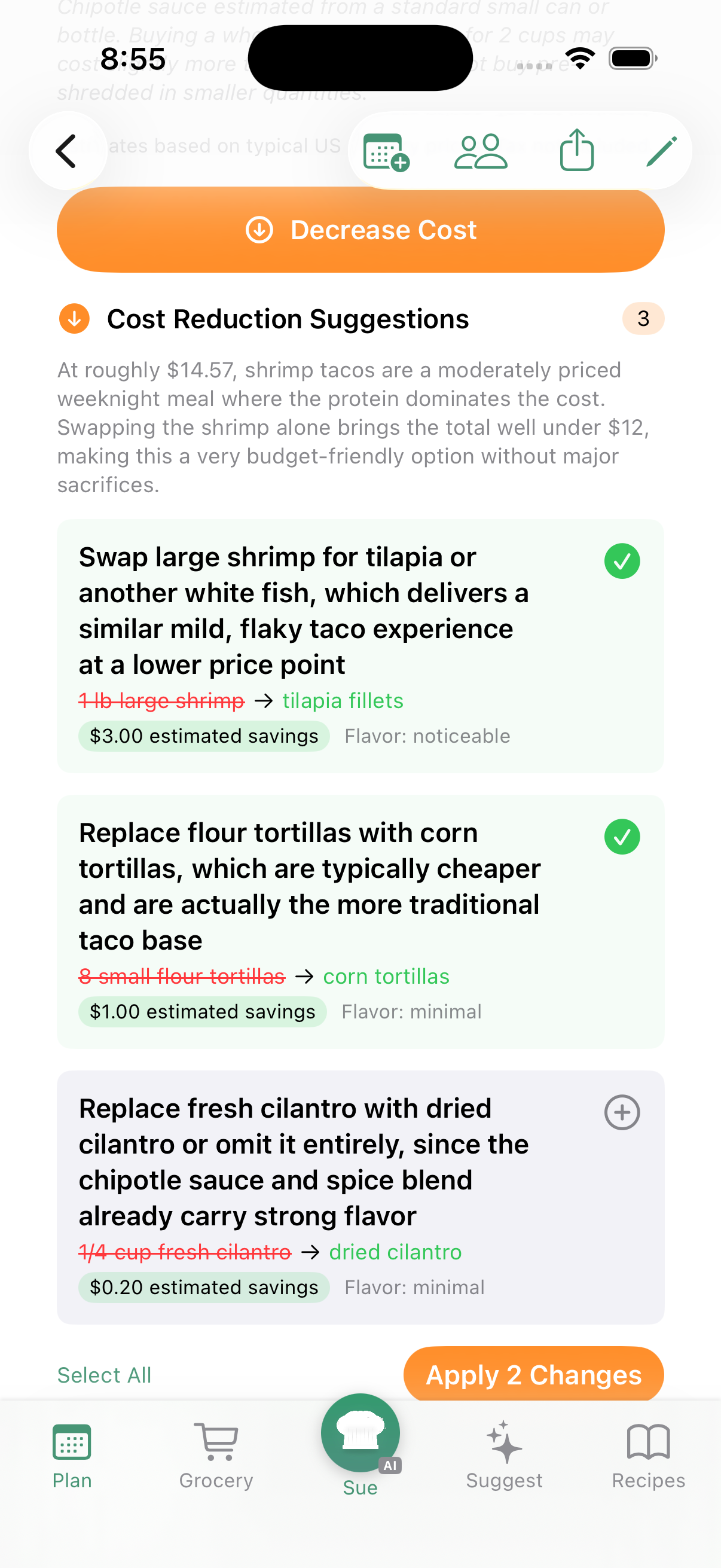 AI-suggested cost reduction swaps