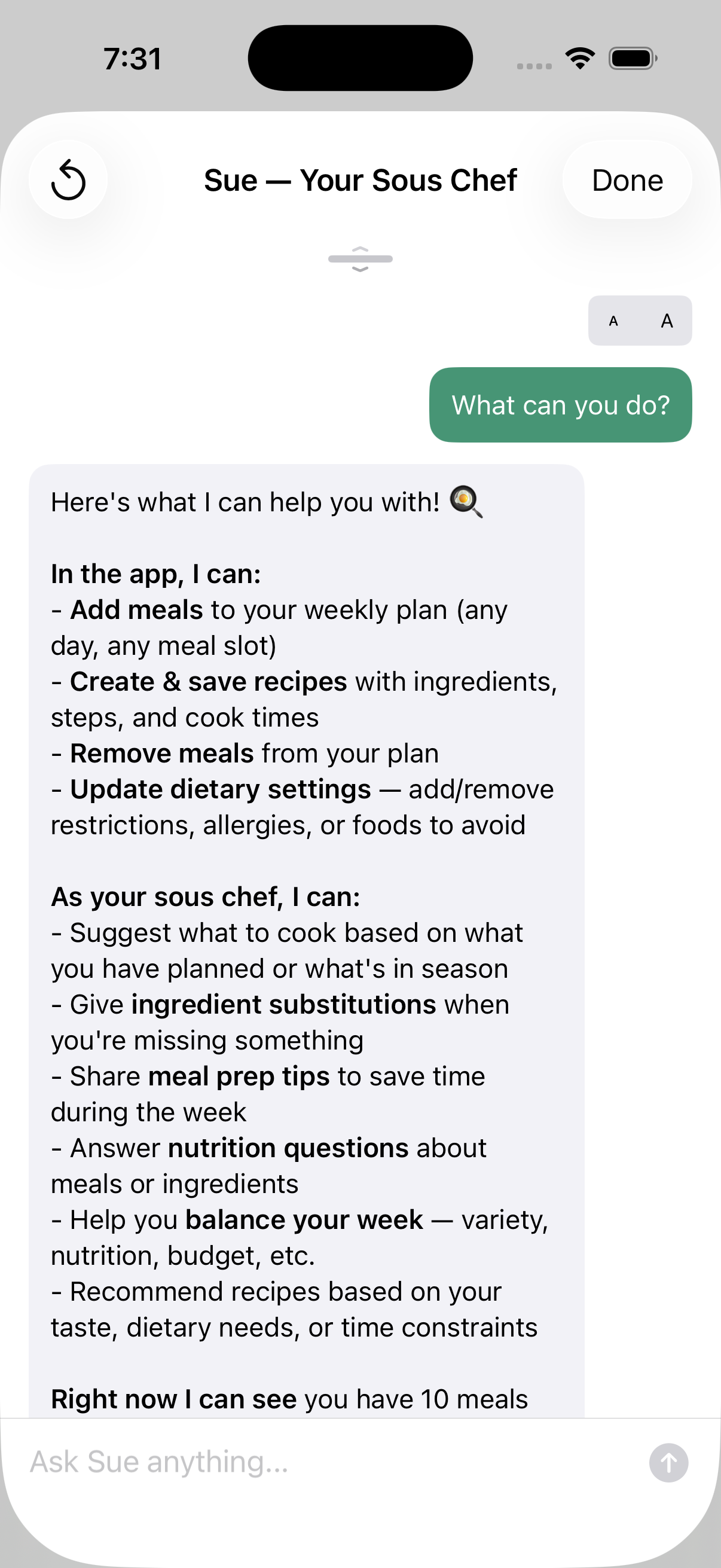 Sue's capabilities list