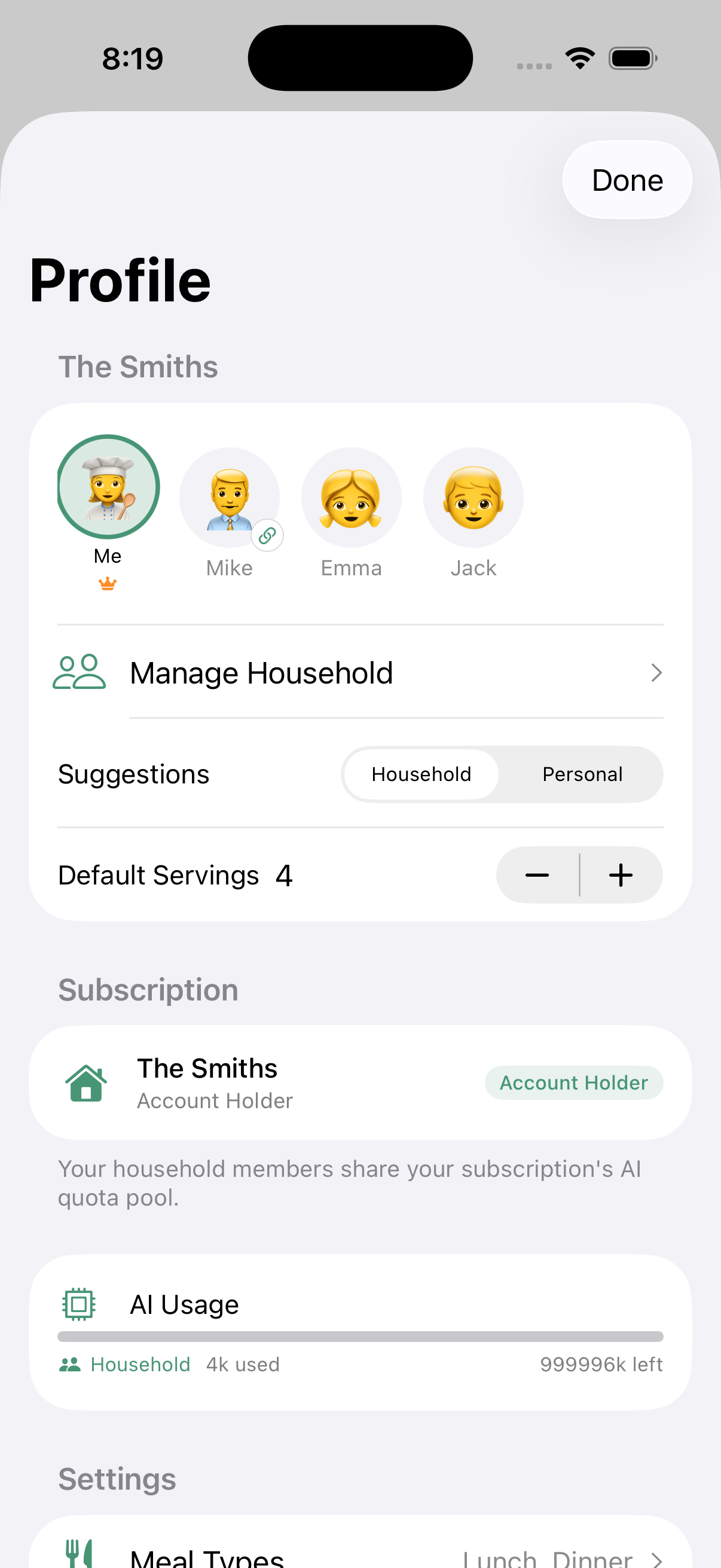 Smith family household with members